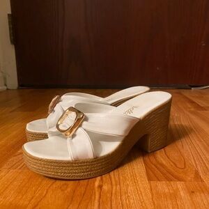 Zara White Heels with Gold Buckle